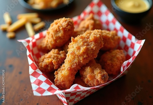 Golden-Crusted Fried Chicken Elevated on Retro Checkered Paper Gigantic Print