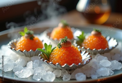 Gourmet Caviar Service Exquisite Ice Presentation Elegant Dining