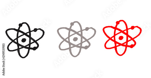Foto Set of three atom icons, black, grey and red, isolated on white background