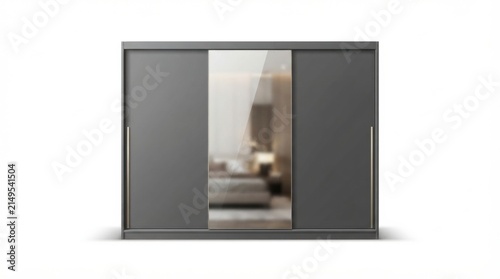 Modern sliding door design with a mirrored center panel in a minimalistic style