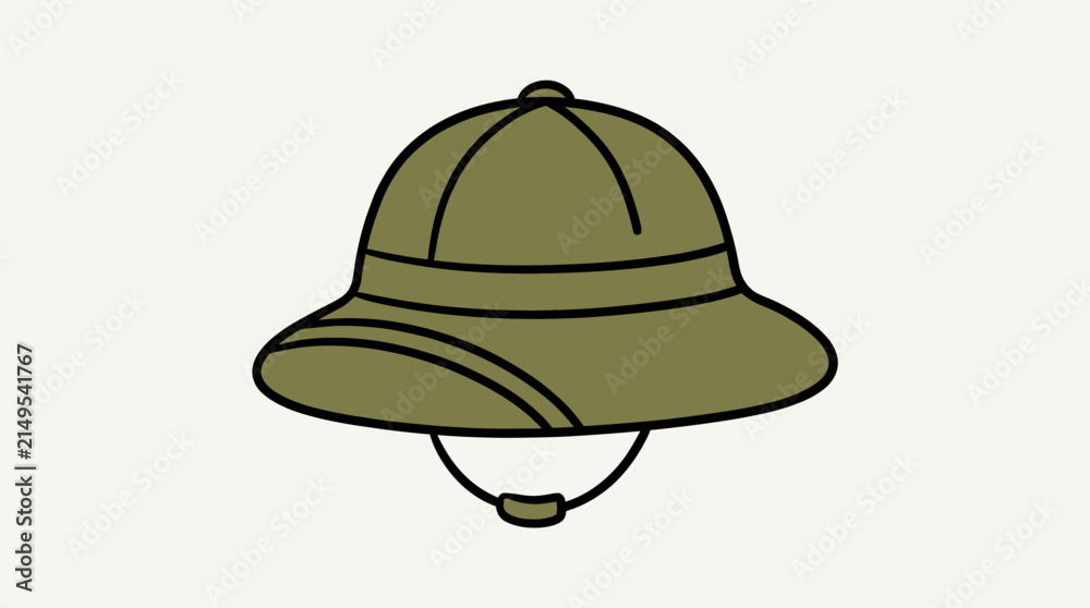 Fototapeta premium Hand drawn organic illustration of a khaki pith helmet sun hat for safari exploration and outdoor travel