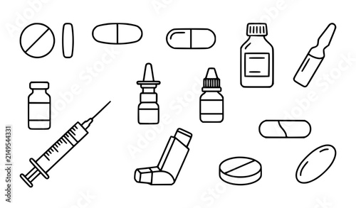 фотографія Medicine Dosage Forms Monoline Outline Icons Editable Stroke Vector Collection