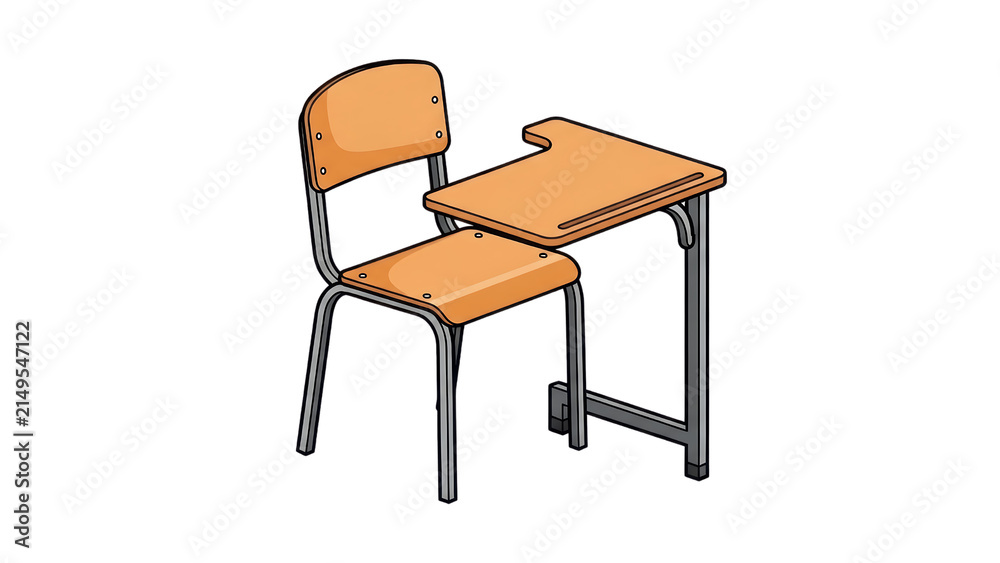 Fototapeta premium Wooden school desk with attached chair furniture