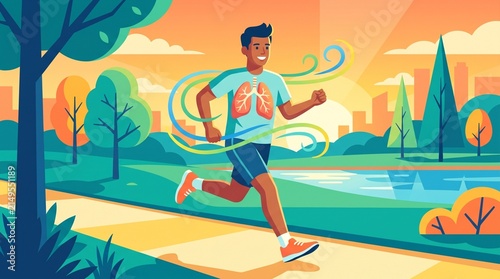 Jogger running on sunny path outdoor fitness exercise healthy lifestyle