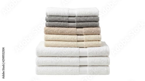 Stack of soft towels in neutral colors for bathroom decor and spa aesthetics