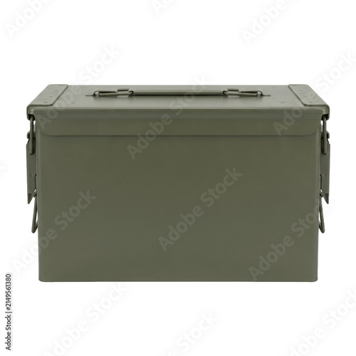 Foto Durable olive green metal ammo can with hinged lid and carry handle