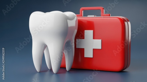 Dental emergency kit with molar tooth.