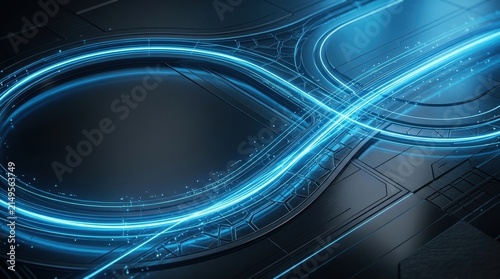Futuristic glowing blue light trails forming an infinity symbol