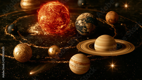 Solar System Planets and Sun in Space Illustration