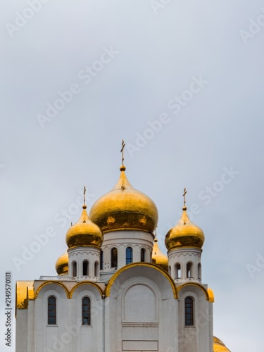 Принти на полотні Golden domes of orthodox church against cloudy sky