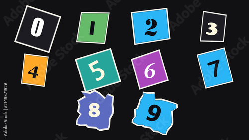 Colorful Numbers: A collection of vibrant, stylized number tiles from zero to nine, floating against a dark background, representing basic mathematics and learning.
