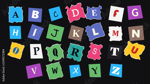 Alphabet Collage: A vibrant and eclectic collection of letters from the English alphabet, scattered across a dark background, creating a playful and educational visual.