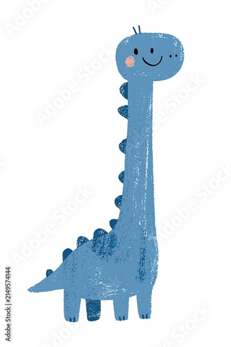 Cute Blue Cartoon Dinosaur with Smiling Face, Perfect for Children's Products and Illustrations