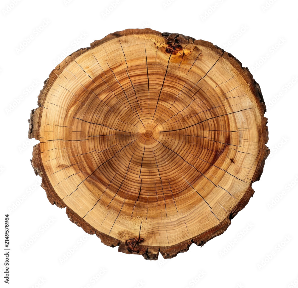 Obraz premium PNG Cross-section of a tree trunk with visible growth rings.