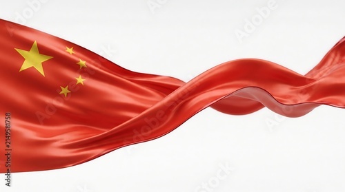 A waving flag of china with golden stars isolated on a white background for national holiday celebration