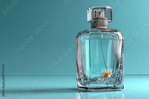 Minimalist clear perfume bottle in front