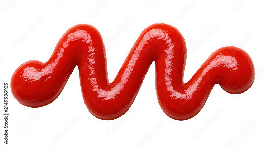 Fototapeta premium A wavy line of tomato ketchup sauce isolated on transparent background