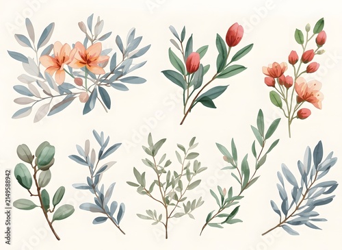 Elegant Botanical Watercolor Branches and Twigs Hand-Painted Collection
