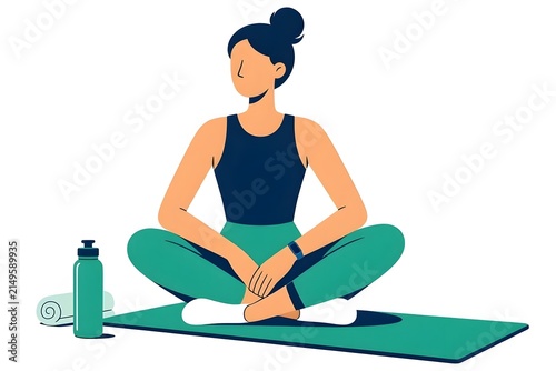 Woman Sitting Cross Legged on Mat Practicing Yoga Meditation