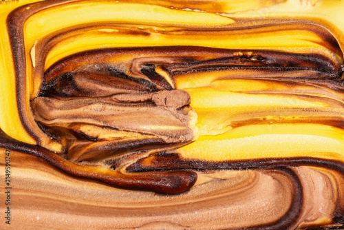 Ice cream dessert with chocolate and orange, top view