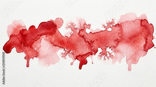 Vibrant red watercolor splash with artistic texture and bleeding edges.