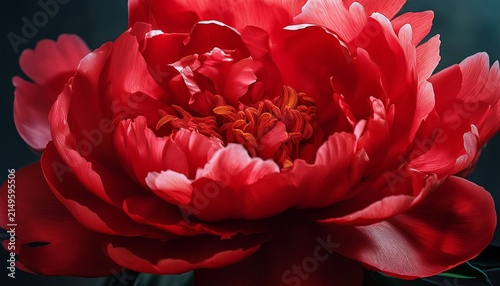 Close Up Of A Red Peony Flower In Bloom