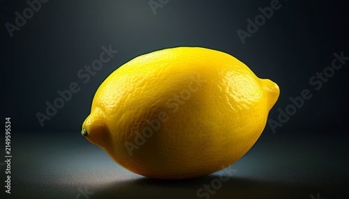 A Single Bright Yellow Lemon Spotlighted Against A Dark Background