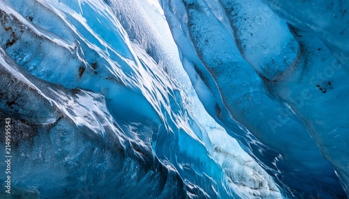 Inside A Glacier Blue Textures And White Veins From Frozen Bubbles