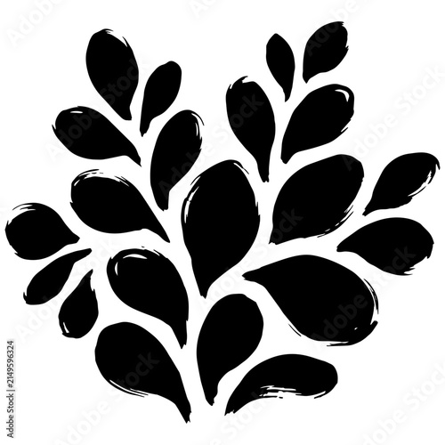 Abstract floral pattern with handdrawn black leaves ink drops