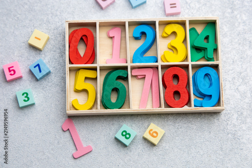 Canvastavla Back to school supplies with colorful numbers on a table for learning and educat