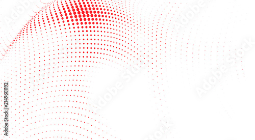 Abstract red halftone wave background with flowing dotted mesh, dynamic perspective pattern, modern technology 