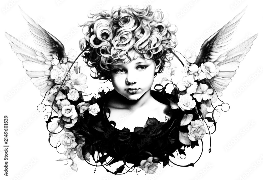 Obraz premium PNG Cherub cupid drawing portrait sketch.