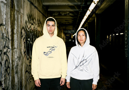Couple Hoodie Street Mockup