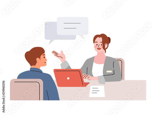 Business Consultation Between Two People, Flat Design Illustration
