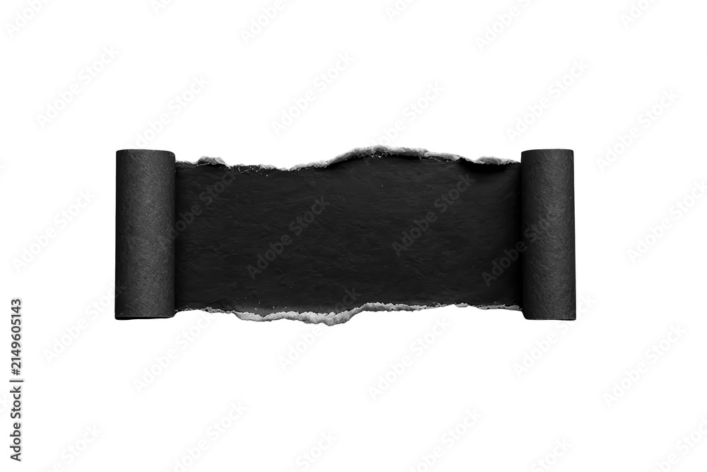 Obraz premium Black torn paper scroll strip with rolled ends