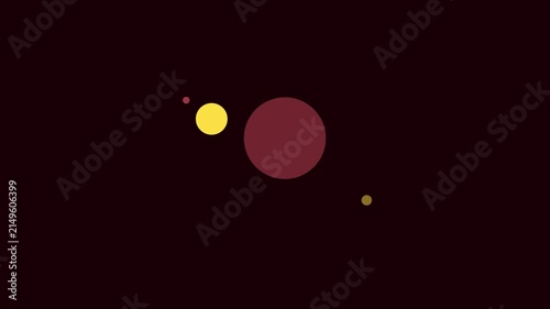 Minimalist abstract motion with floating geometric circles and dynamic yellow and maroon spheres on dark animation 4k background