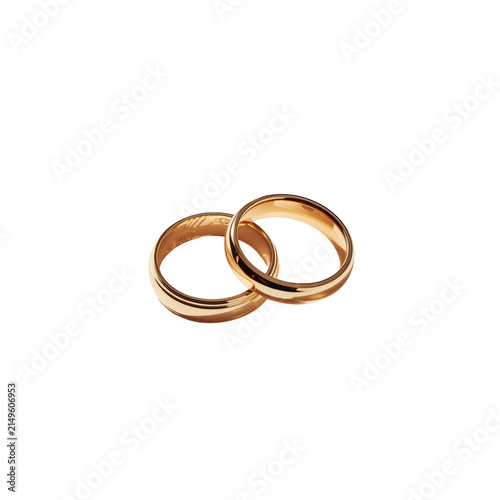 Two interlocking gold wedding rings isolated on a solid black background, representing eternal love, and commitment isolated on a transparent background