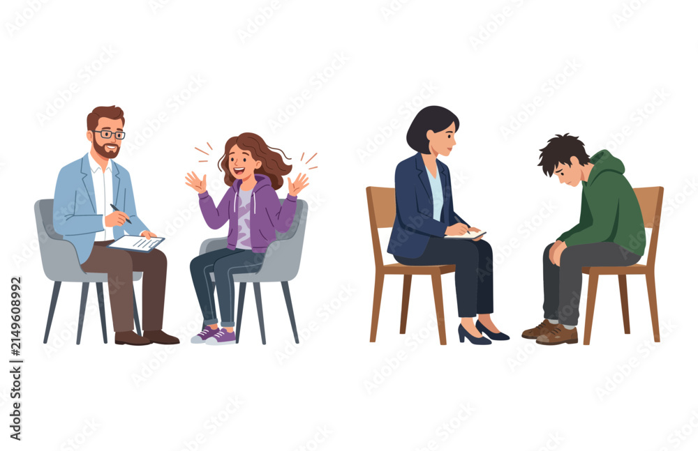Obraz premium Professional Psychological Counseling Sessions Featuring An Energetic Child And A Withdrawn Adolescent Patient
