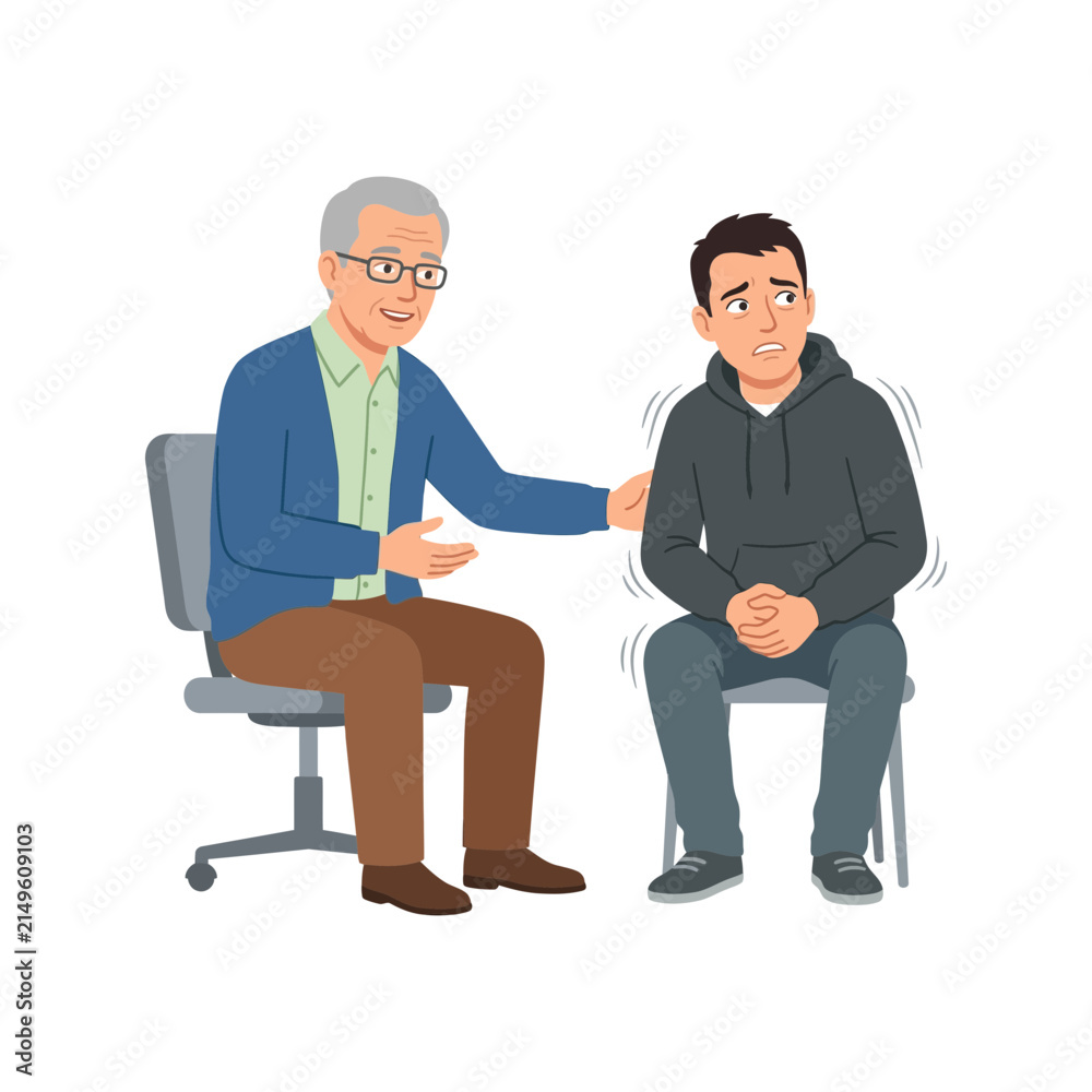 Obraz premium Senior Therapist Comforting an Anxious Young Man During a Mental Health Counseling Session