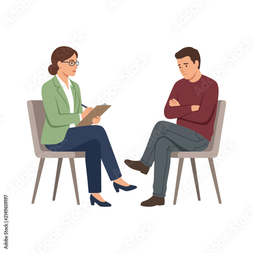 Professional Mental Health Counseling Session with a Compassionate Therapist and Anxious Patient