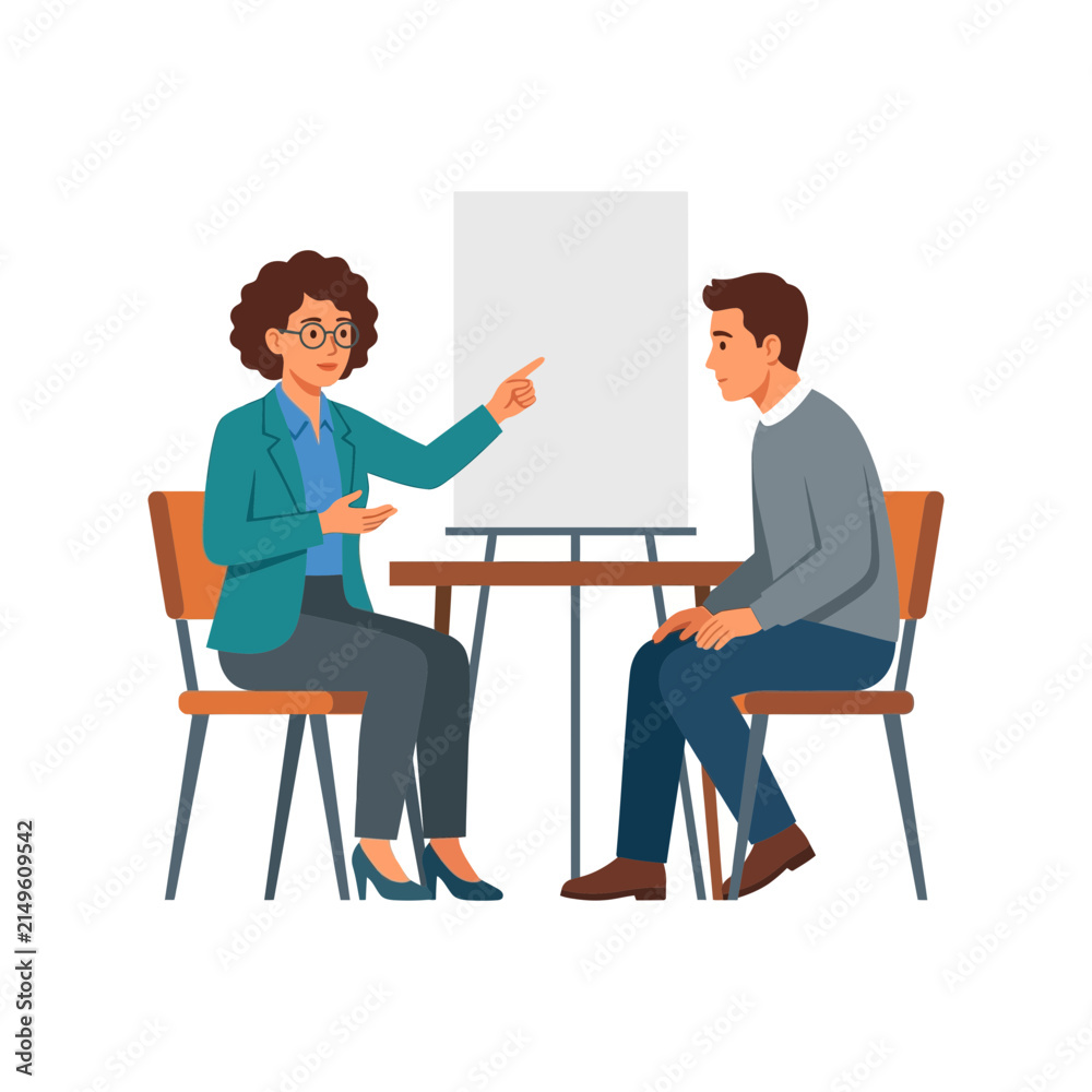Obraz premium Professional Career Coach Guiding a Student During an Educational Counseling Session in an Office Environment