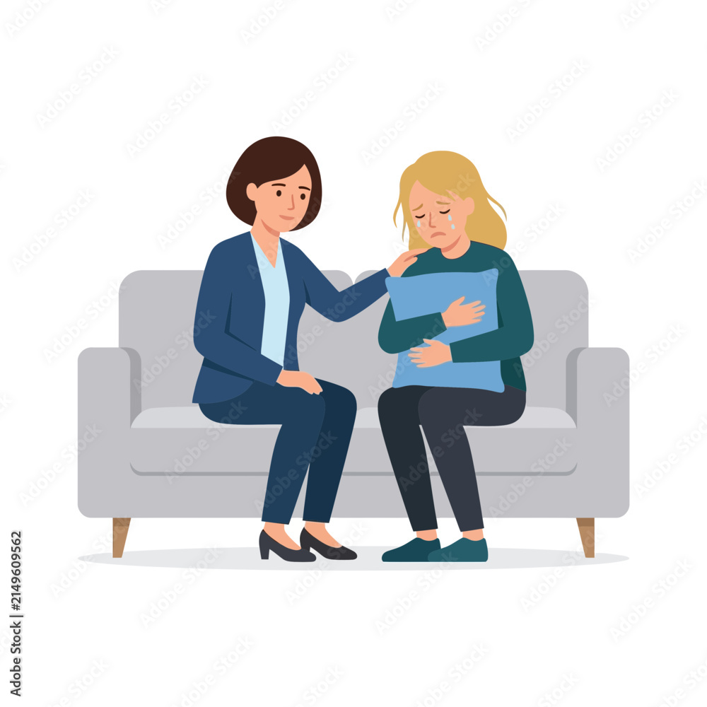 Fototapeta premium Professional Psychologist Offering Comfort and Support to a Crying Woman During a Counseling Therapy Session