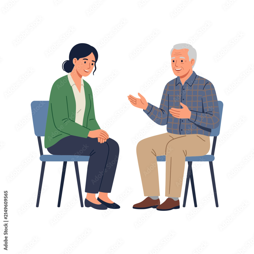 Obraz premium Young Woman Listening to an Elderly Man During a Therapeutic Counseling Session
