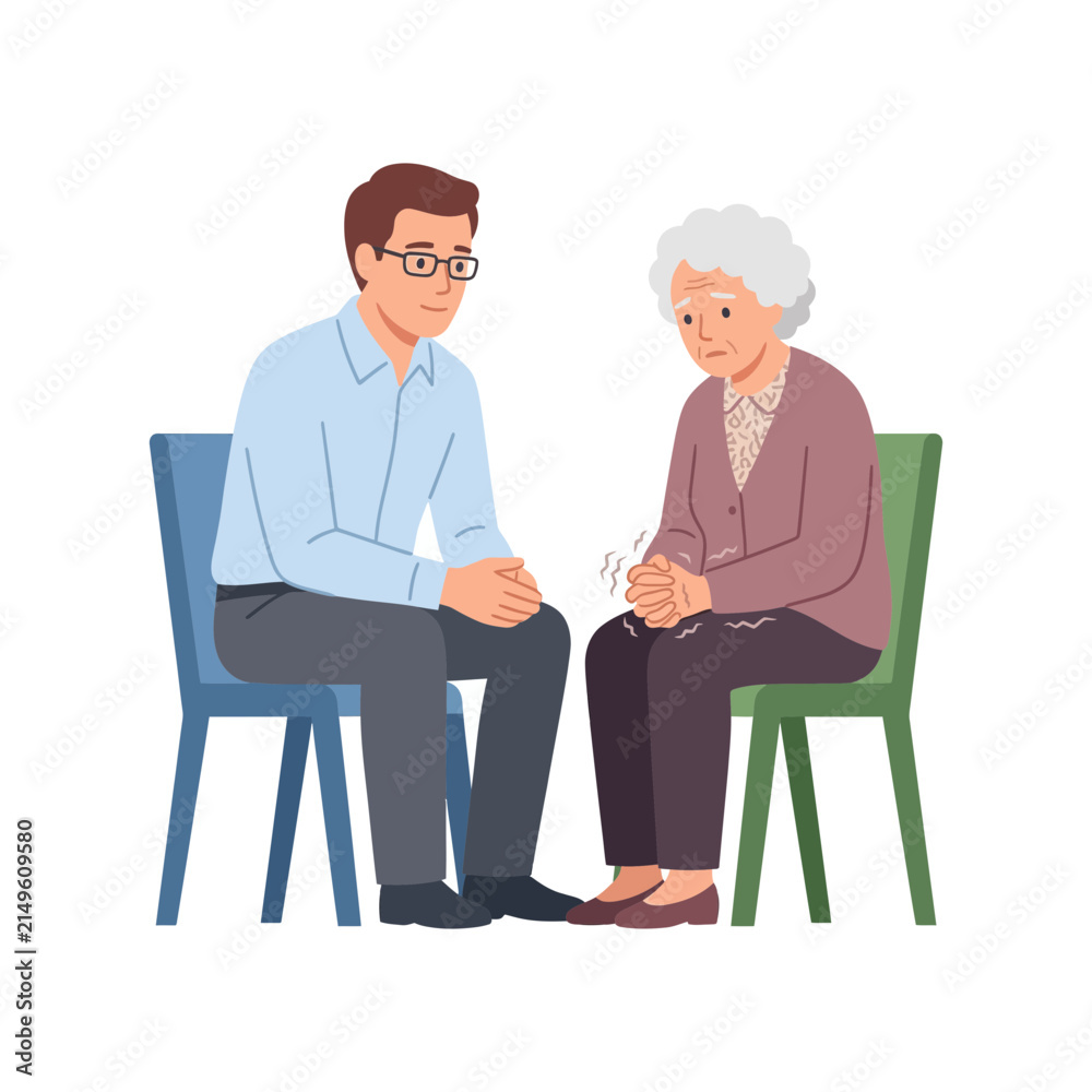 Fototapeta premium Professional Therapist Providing Emotional Support and Counseling to an Anxious Elderly Woman During Session