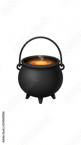 Whimsical Halloween cauldron bubbling with golden potion and steam, perfect for seasonal campaigns