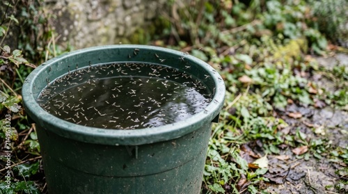 Mosquito Larvae Breeding in Stagnant Water Container Posing West Nile Virus Health Risk