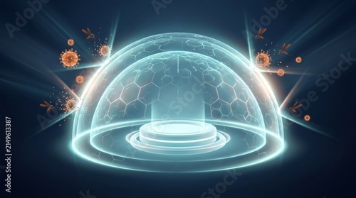 West Nile Virus Protection Concept with Mosquitoes and Glowing Medical Force Field Shield