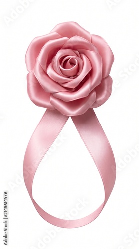 Pink satin rose ribbon symbolizing breast cancer awareness and support for women fighting the disease