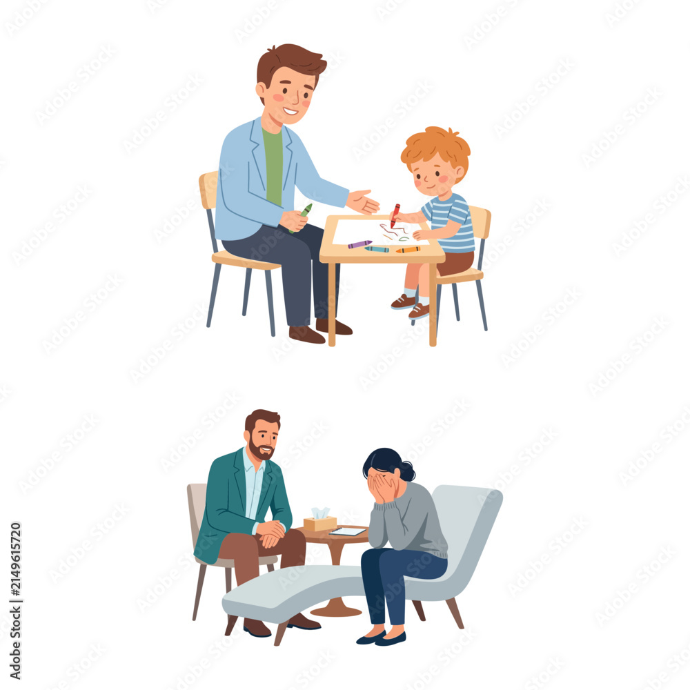 Obraz premium Professional Psychotherapy and Child Development Counseling Sessions Illustration
