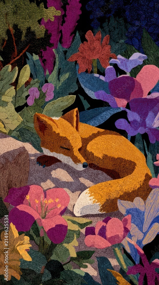 Fototapeta premium Fox asleep colorful fox mobile wallpaper